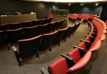 The new theater-type seating, viewed from the left side of room